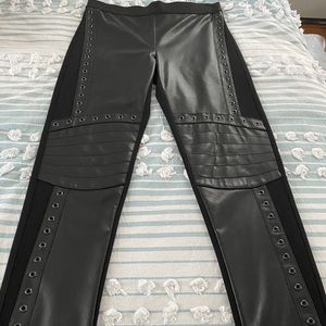 BCBG Soft stretch knit leggings faux leather trim